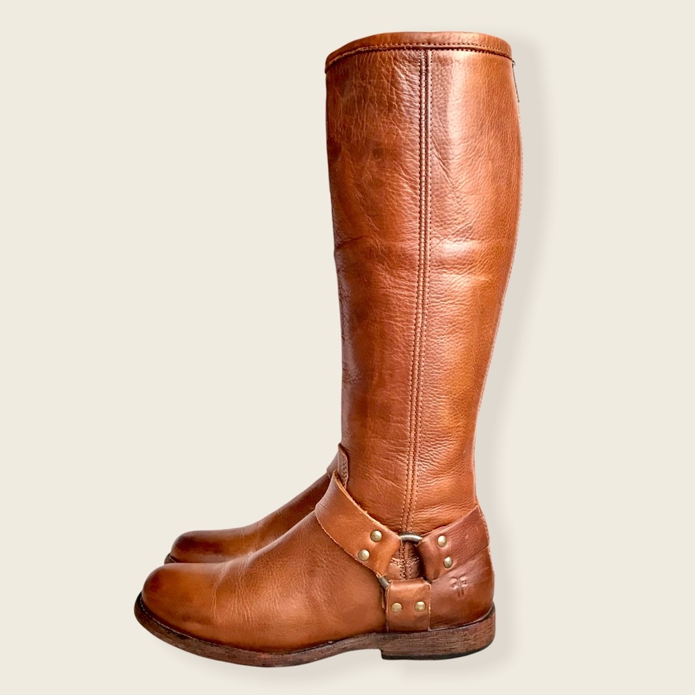 Frye Phillip Harness Cognac Leather Tall Boots - Picture 7 of 16